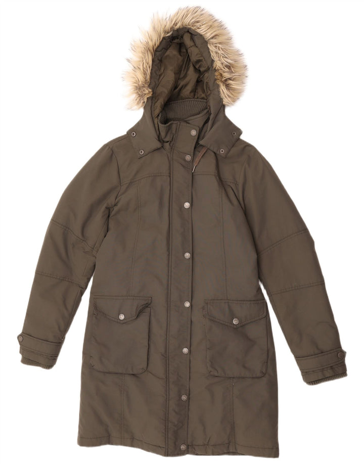 Cappotto imbottito con cappuccio da donna Fat Face UK 12 Nylon kaki medio