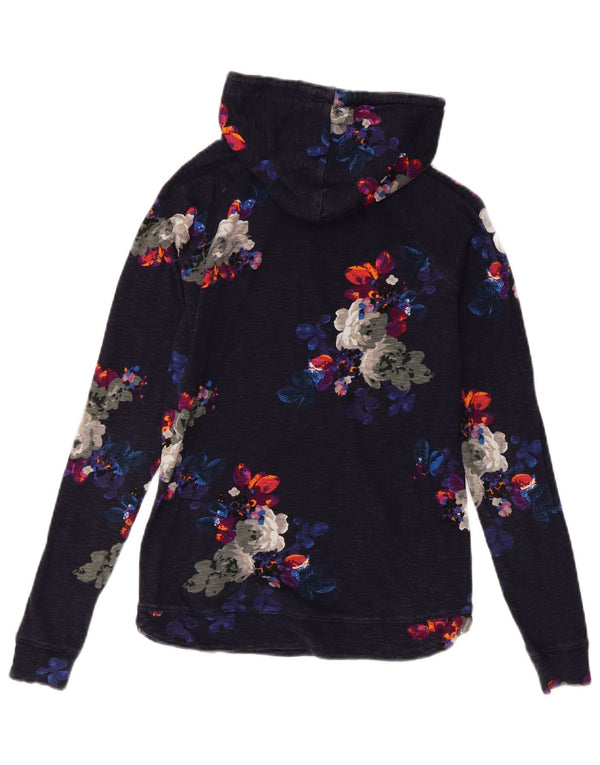 JOULES maglione con cappuccio da donna UK 8 piccolo cotone floreale blu navy
