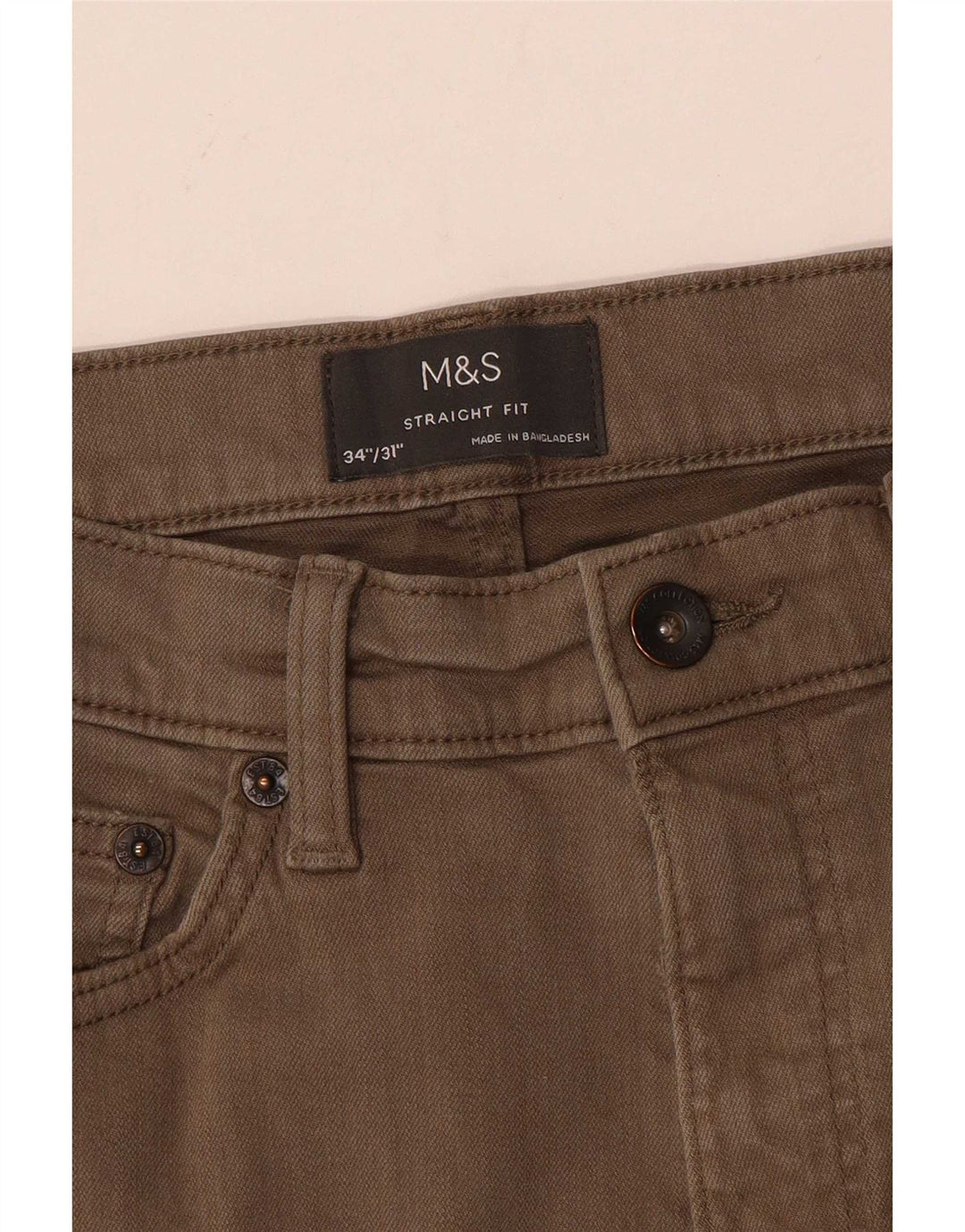 Pantaloni casual dritti da uomo Marks & Spencer W34 L31 Beige