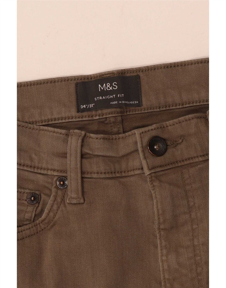Pantaloni casual dritti da uomo Marks & Spencer W34 L31 Beige