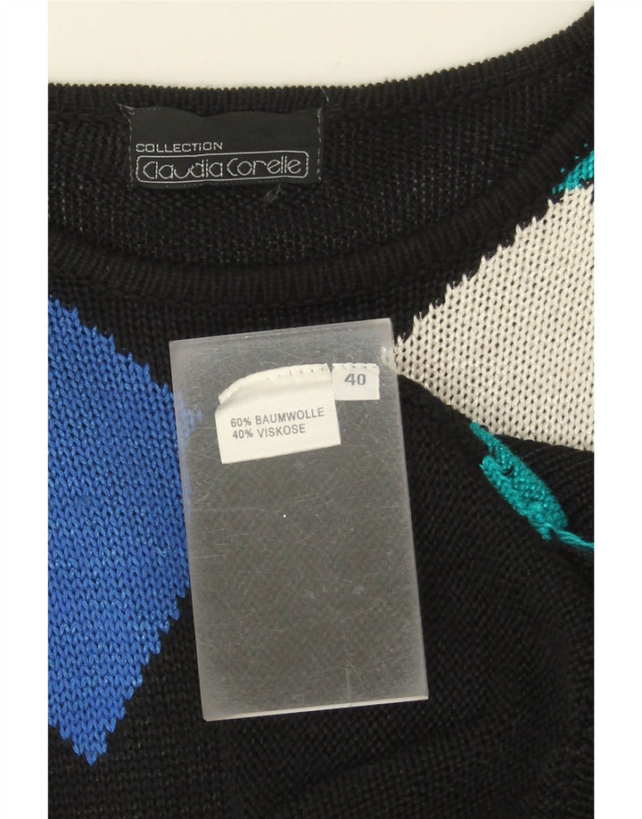 VINTAGE Womens Boat Neck Jumper Sweater EU 40 Medium Black Colourblock