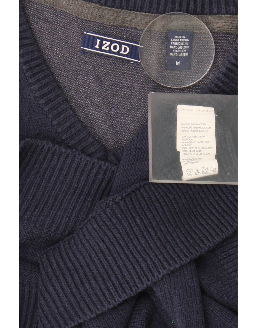 IZOD Mens V-Neck Jumper Sweater Medium Navy Blue Cotton Vintage Izod and Second-Hand Izod from Messina Hembry 