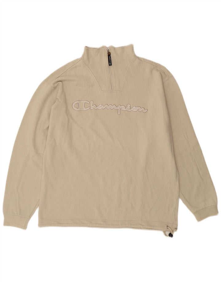 Maglione da uomo Champion con zip grafica e collo grande in cotone beige