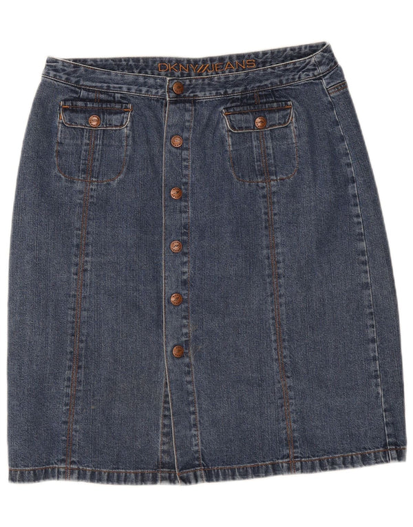 Gonna di jeans a vita alta da donna Dkny US 10 Large W30 in cotone blu