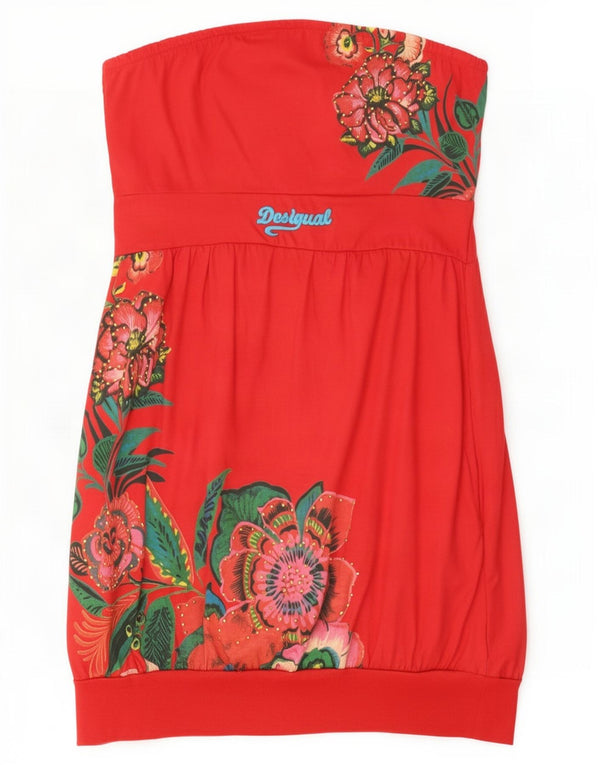 Abito senza spalline da donna Desigual UK 12 Cotone floreale rosso medio