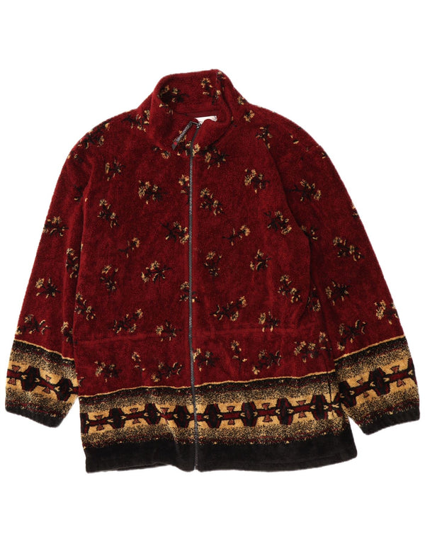 Giacca in pile vintage da uomo UK 38 Borgogna media floreale