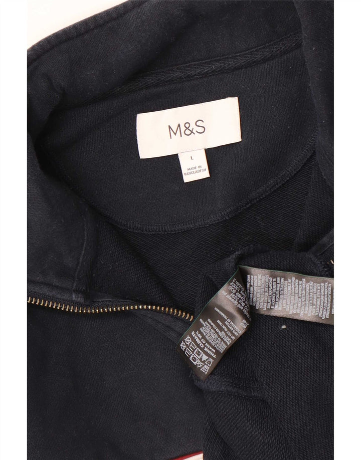 Felpa da uomo Marks & Spencer con zip e collo, maglione grande, blu navy, color block