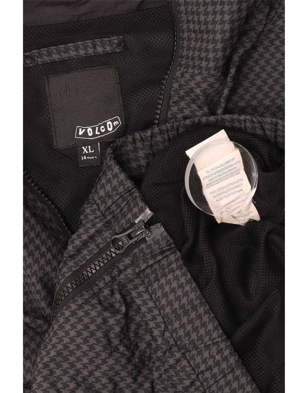 Giacca antipioggia con cappuccio per ragazze Volcom 13-14 anni XL Poliestere grigio pied de poule