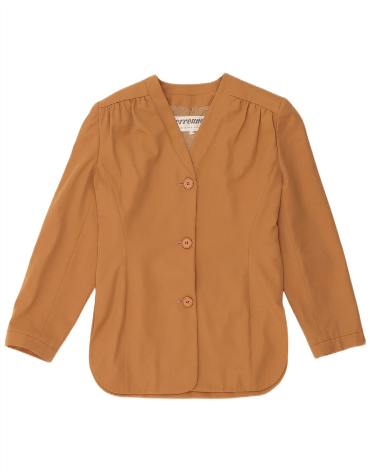 Giacca blazer vintage da donna a 3 bottoni con maniche a 3/4 IT 42 Rayon marrone medio