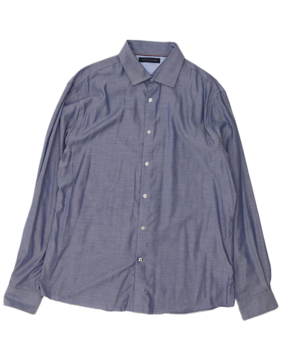 Camicia da uomo Tommy Hilfiger taglia 16 1/2 grande cotone a spina di pesce blu