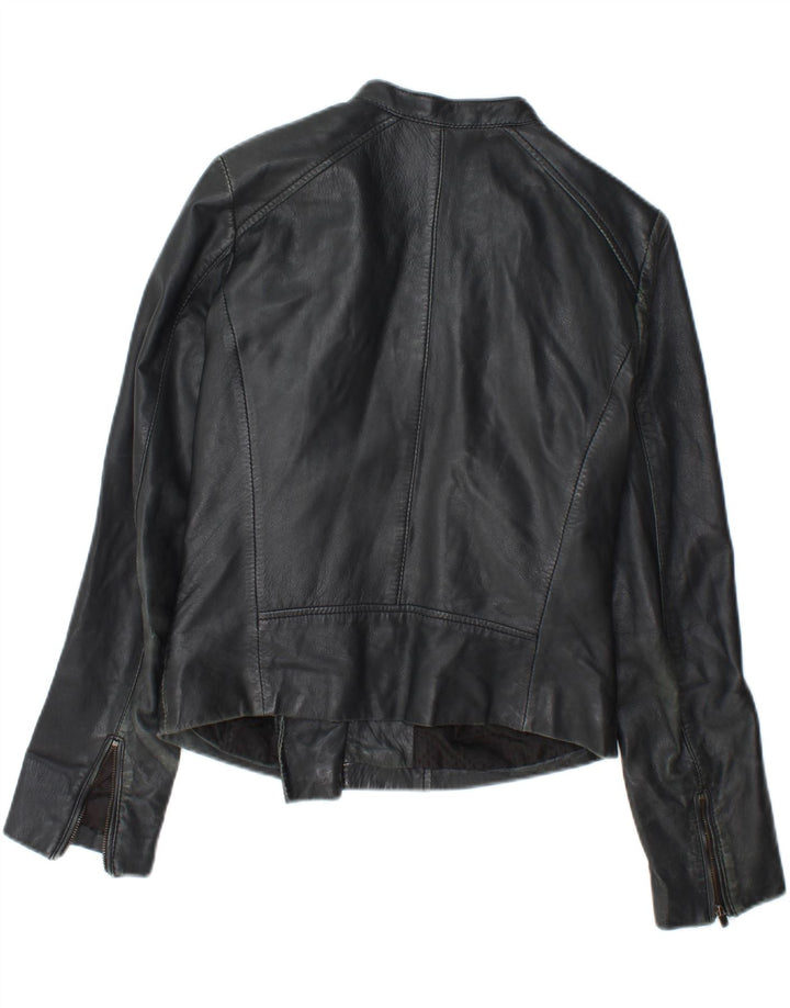PROMOD Womens Crop Leather Jacket UK 12 Medium Black Leather Vintage Promod and Second-Hand Promod from Messina Hembry 
