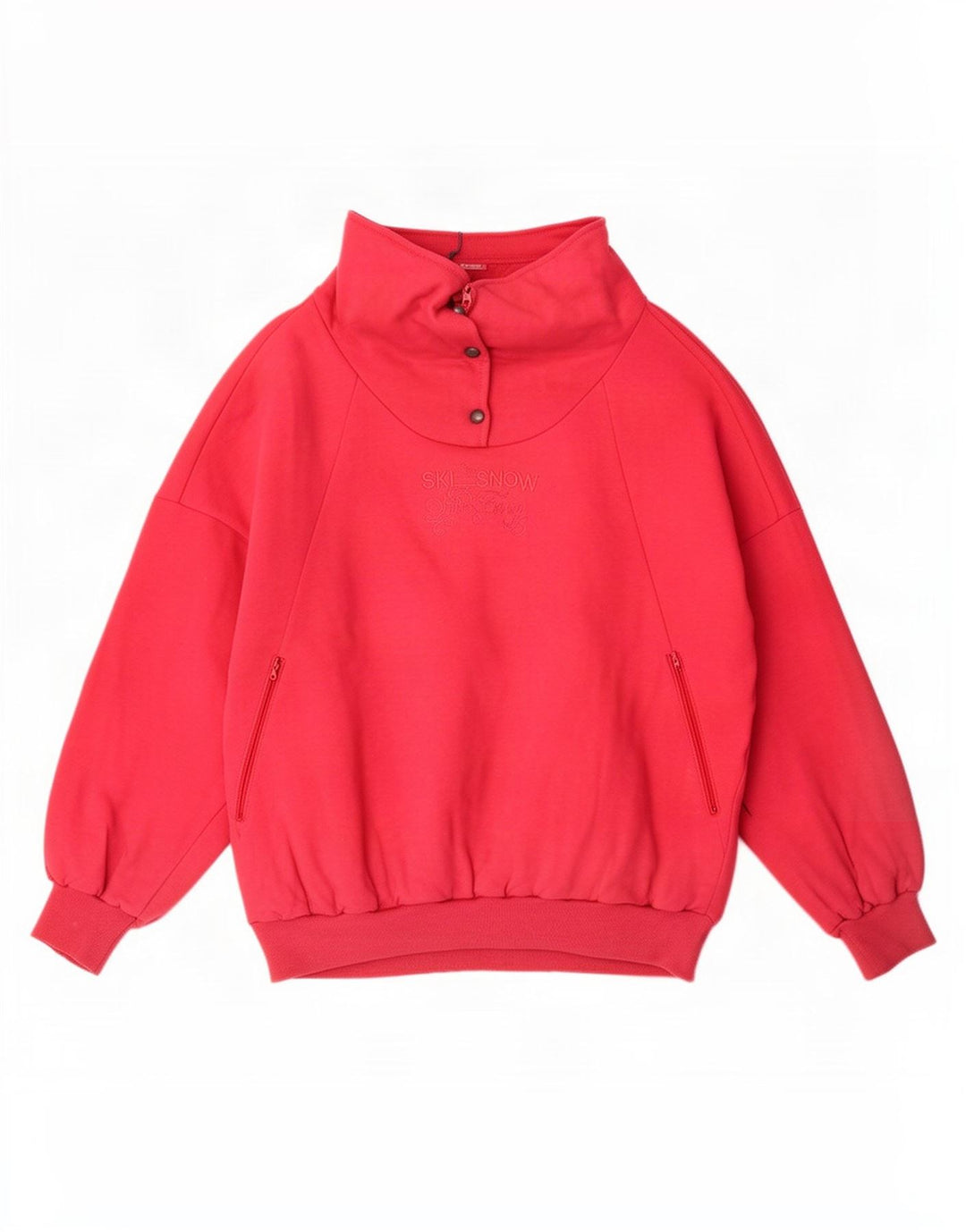 Felpa Colmar da donna con grafica da sci e collo con bottoni, maglione US 12 grande rosa