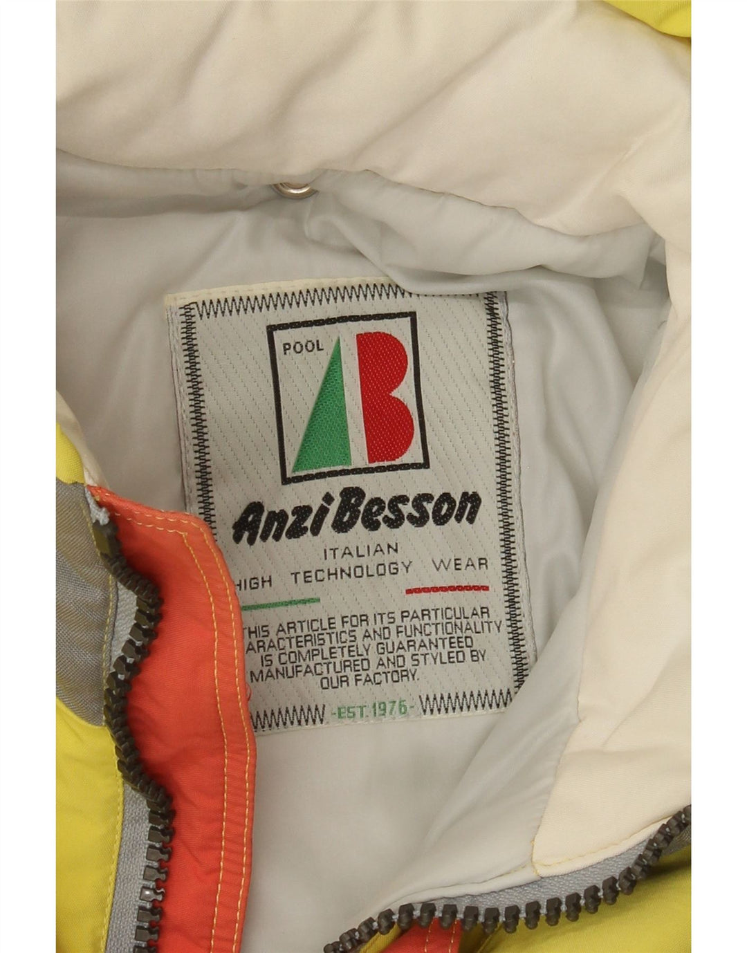 Giacca da sci con cappuccio grafico da uomo Anzi Besson UK 38 Medium Yellow Colourblock