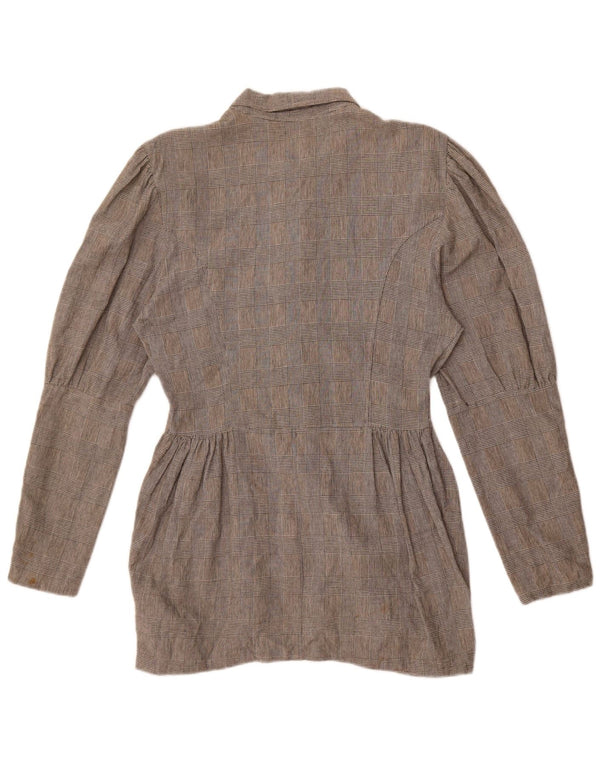 Camicia Benetton Donna IT 46 Large Grigio Check Cotone