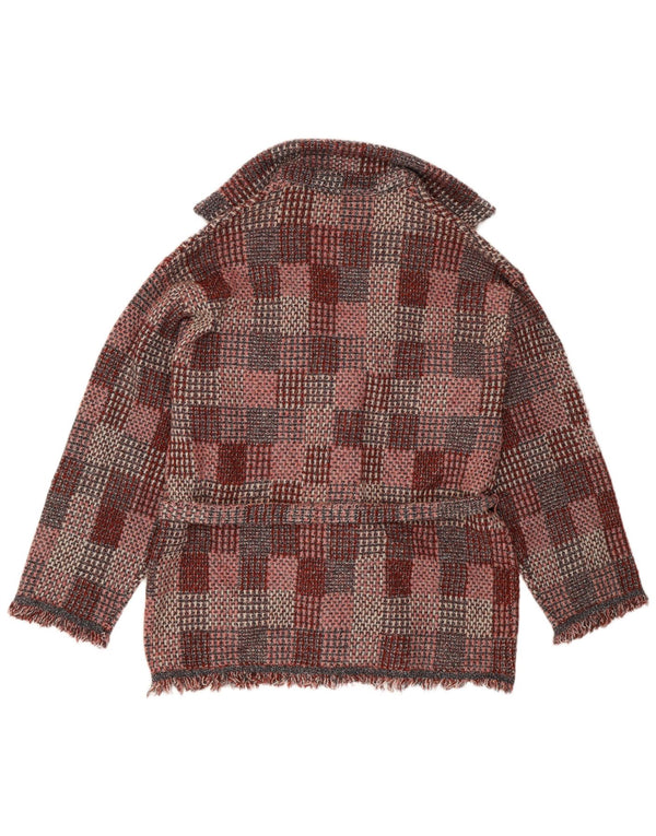 Maglione cardigan oversize da donna Zara UK 16 Acrilico a quadri bordeaux grandi