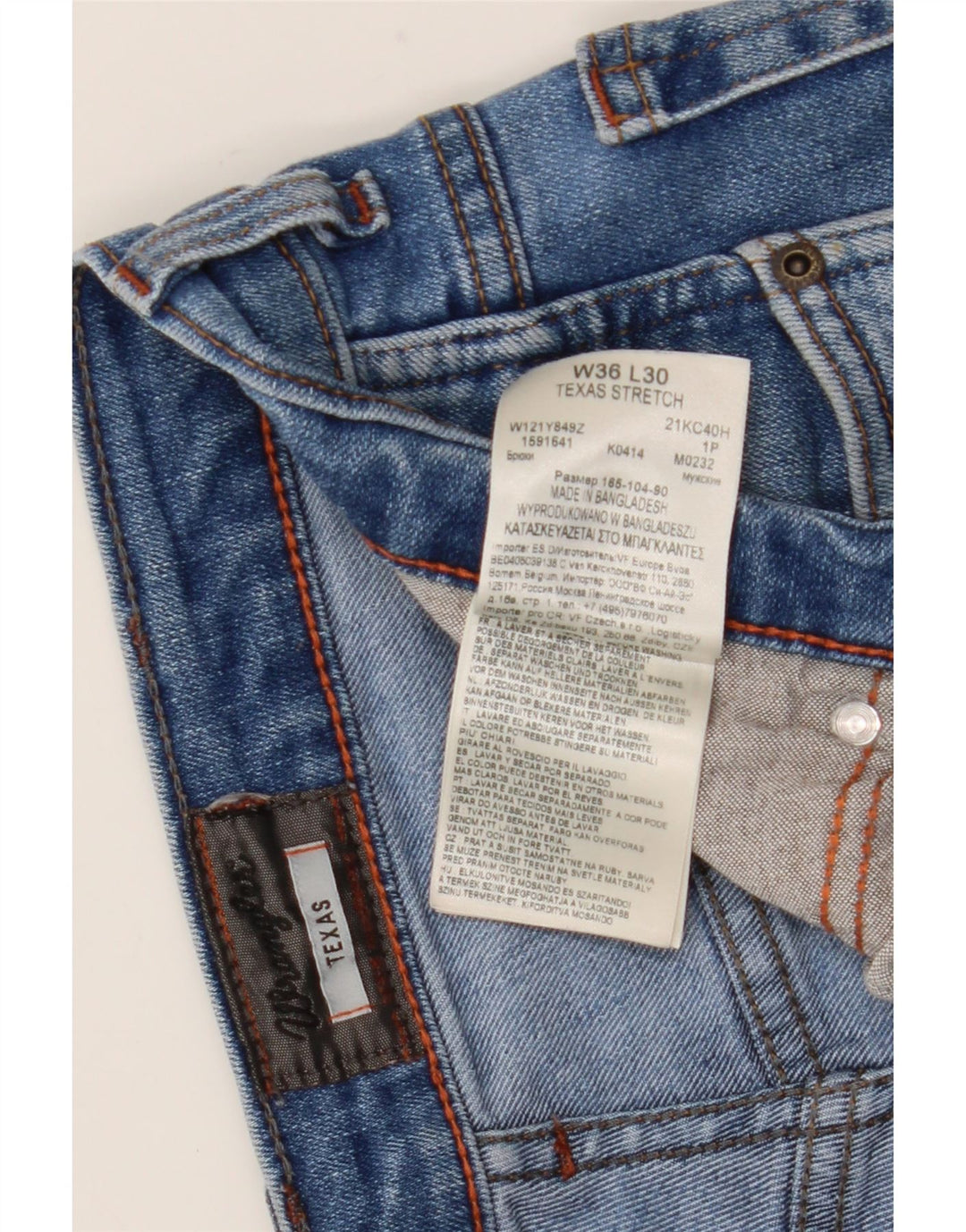 Jeans dritti elasticizzati Texas Wrangler da uomo W36 L30 cotone blu