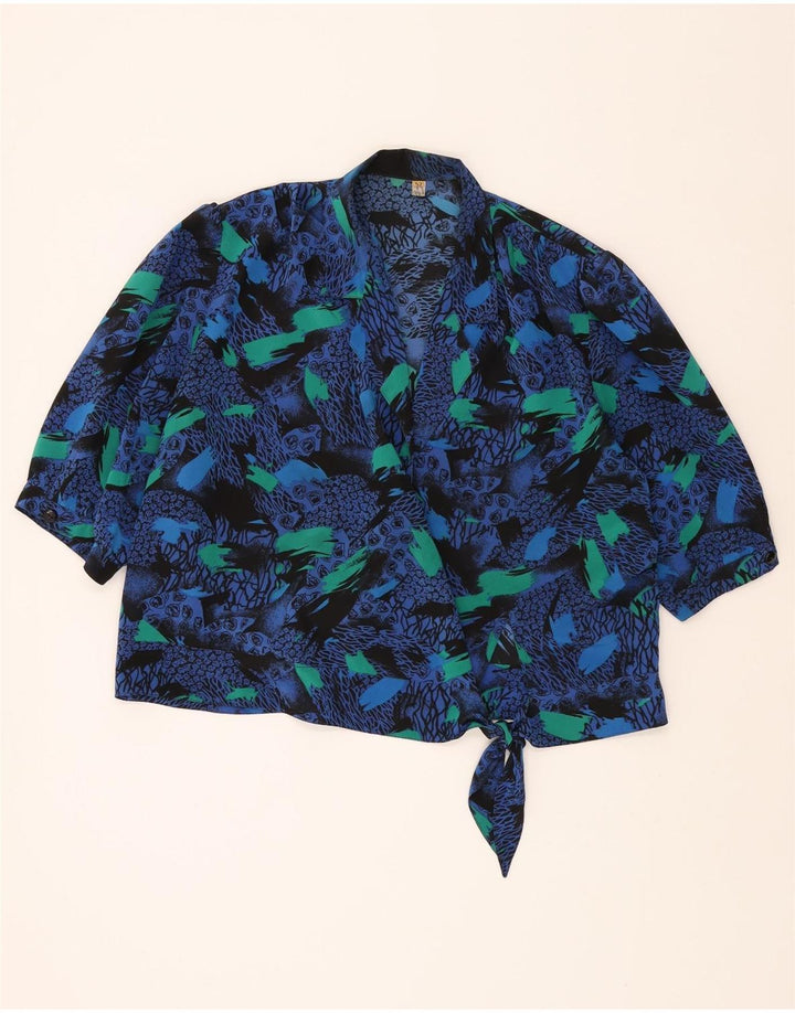VINTAGE Womens Front Tie Abstract Pattern Shirt Blouse IT 52 2XL Blue Vintage Vintage and Second-Hand Vintage from Messina Hembry 