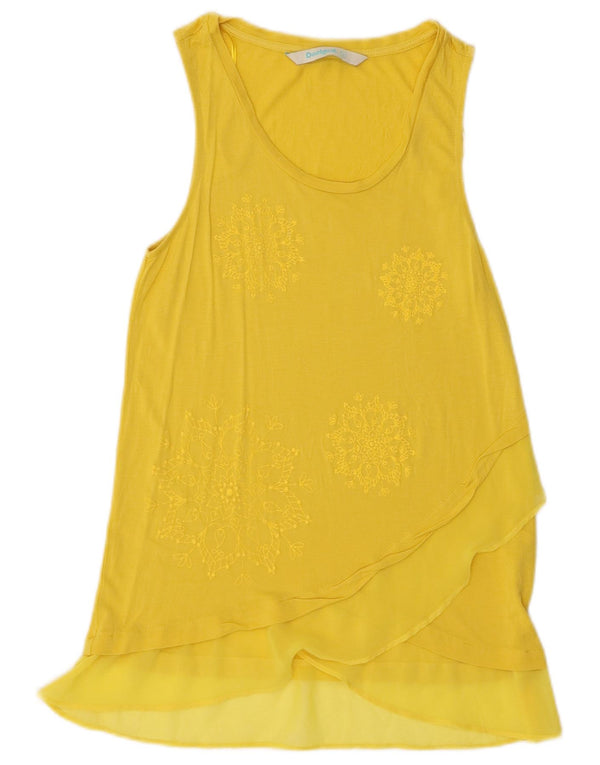 Desigual Donna Tunica Senza Maniche Top UK 8 Piccolo Giallo Floreale Viscosa