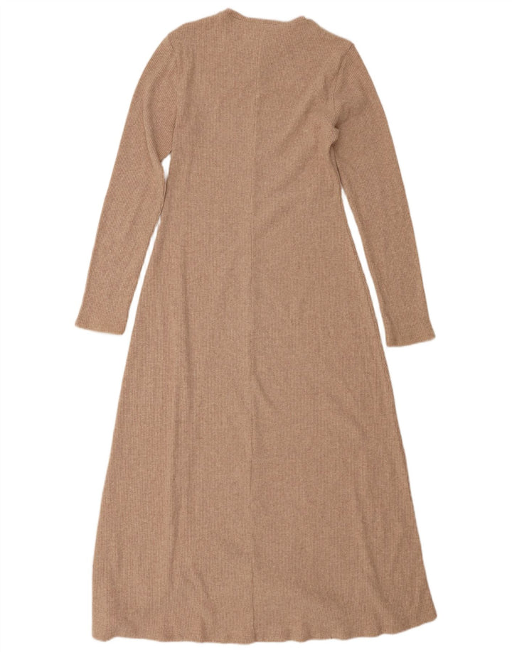 Vestito lungo a maniche lunghe da donna Zara UK 12 Beige medio