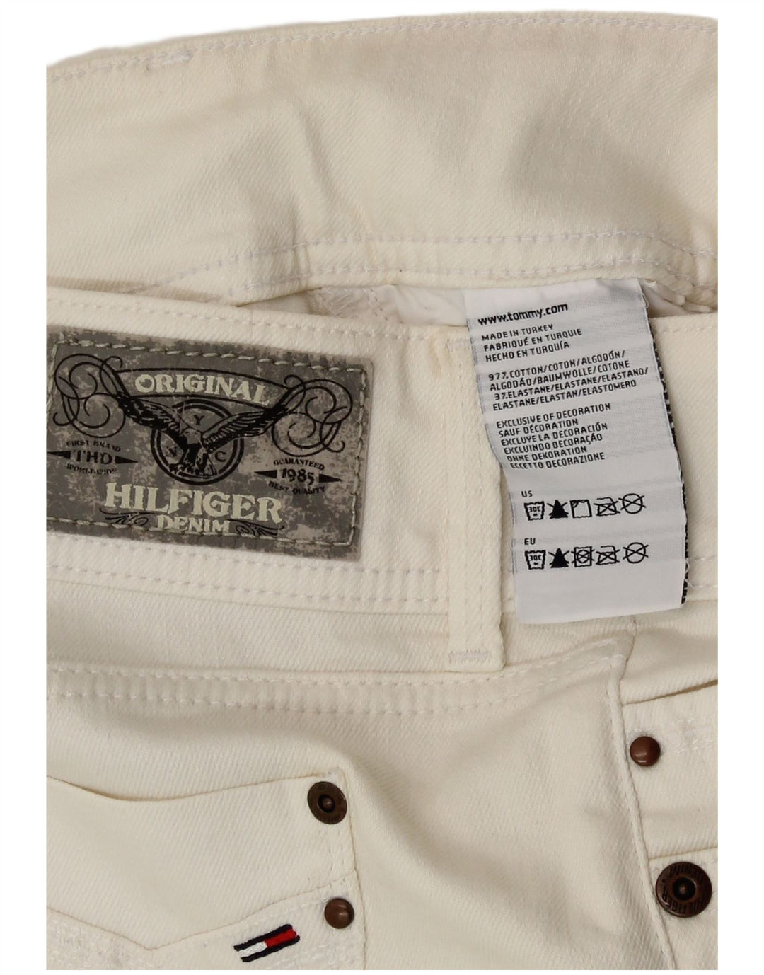 Gonna in denim da donna Tommy Hilfiger W28 cotone bianco medio