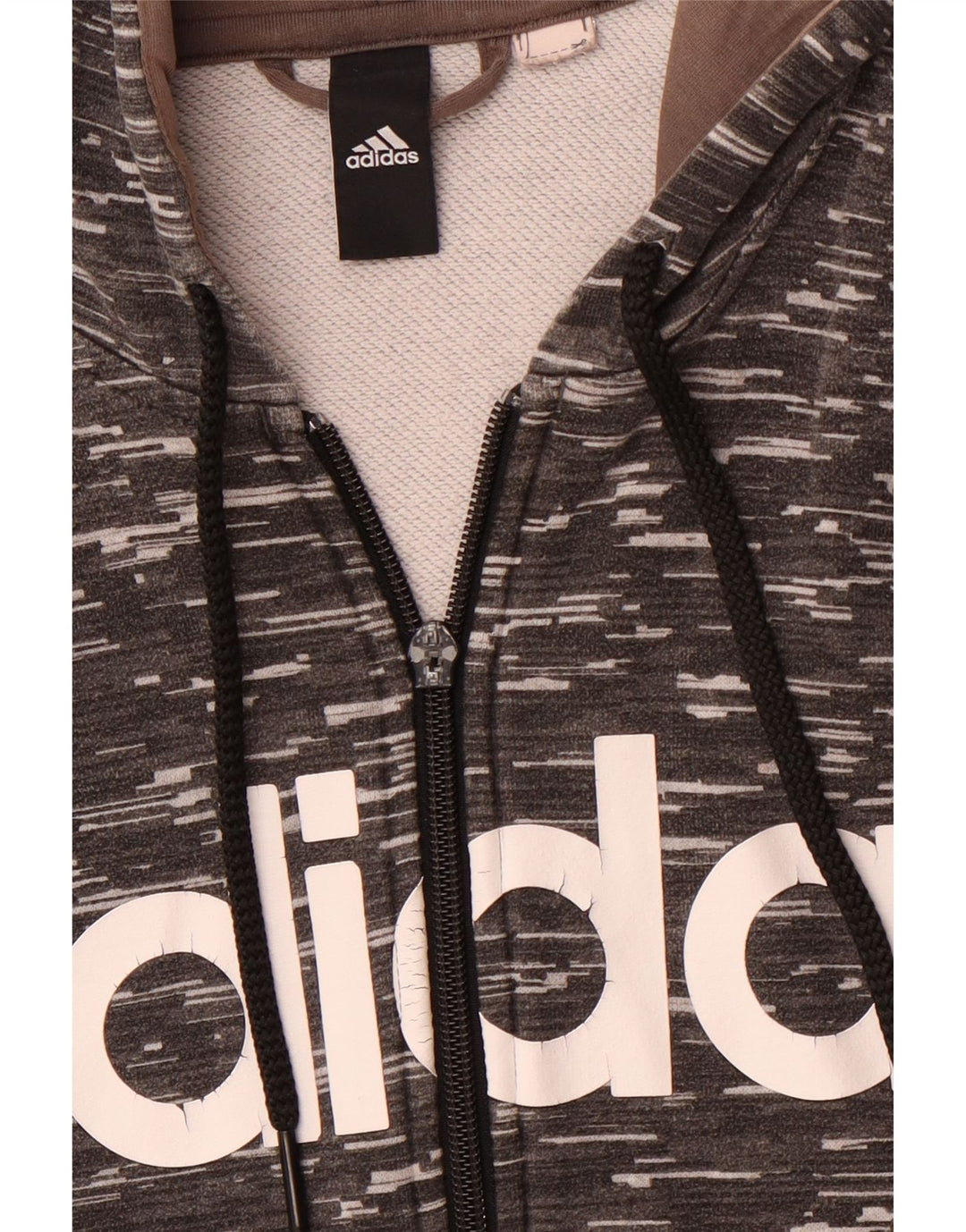 Maglione con cappuccio e zip grafica da uomo ADIDAS grigio medio chiazzato