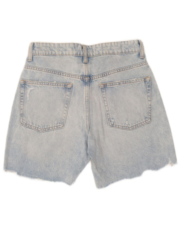 Pantaloncini in denim invecchiato da donna Zara EU 36 XS W26 cotone patchwork blu