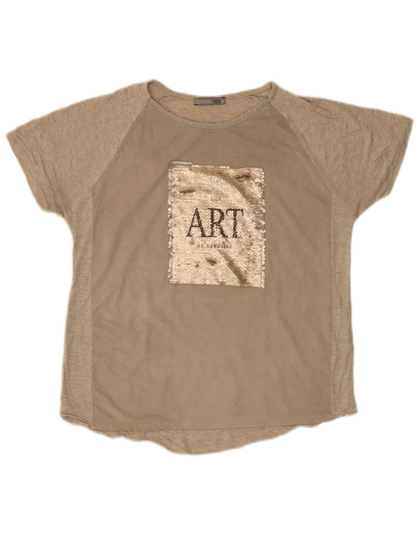 T-shirt grafica da donna Zara Top UK 10 piccola beige