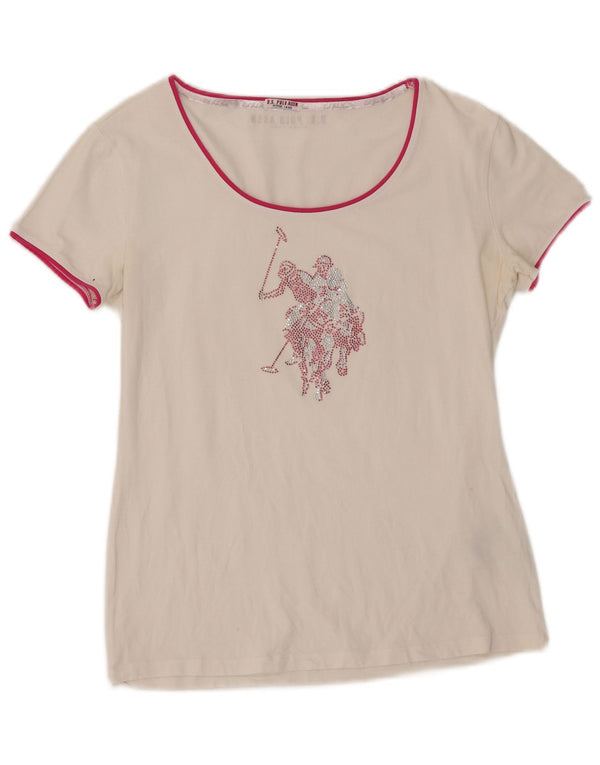 Polo Assn. T-shirt grafica da donna Top UK 18 XL cotone bianco