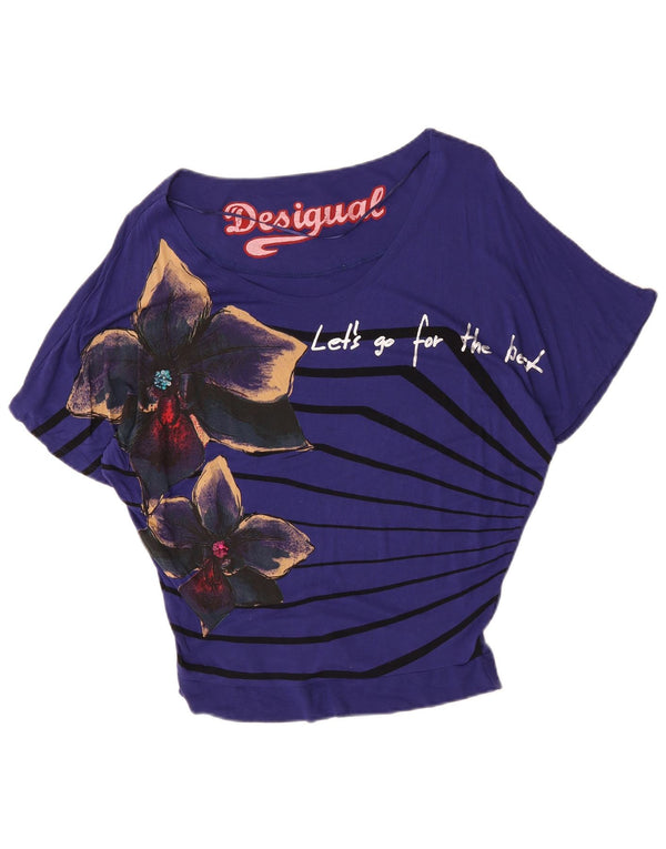 Desigual Camicetta oversize grafica da donna Top UK 10 Piccolo viola floreale
