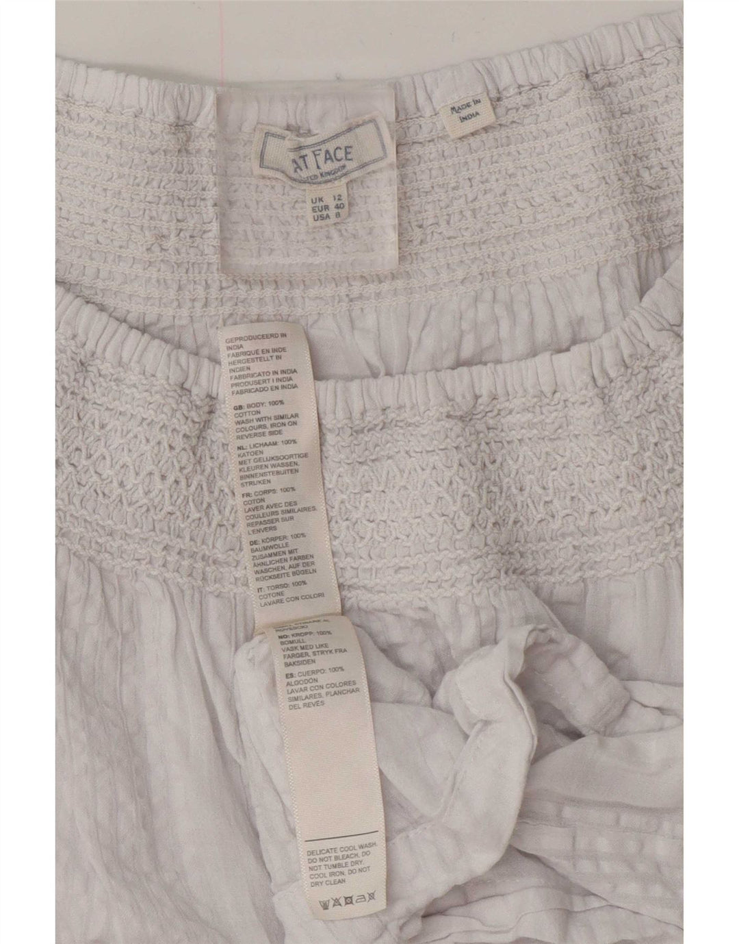 Fat Face Camicetta oversize da donna con maniche a 3/4 Top UK 12 Cotone bianco medio