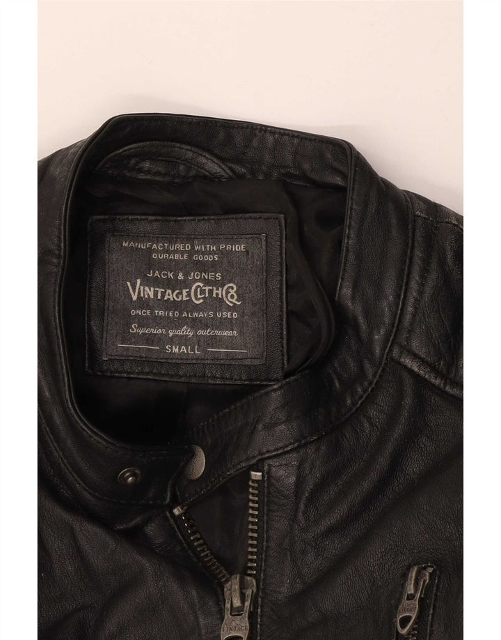 Giacca da pilota in pelle da uomo Jack & Jones UK 36 piccola nera