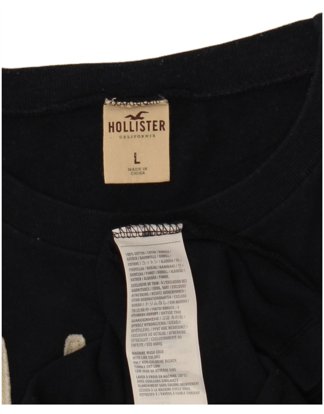 Top Hollister da uomo con grafica a maniche lunghe, grande, cotone nero