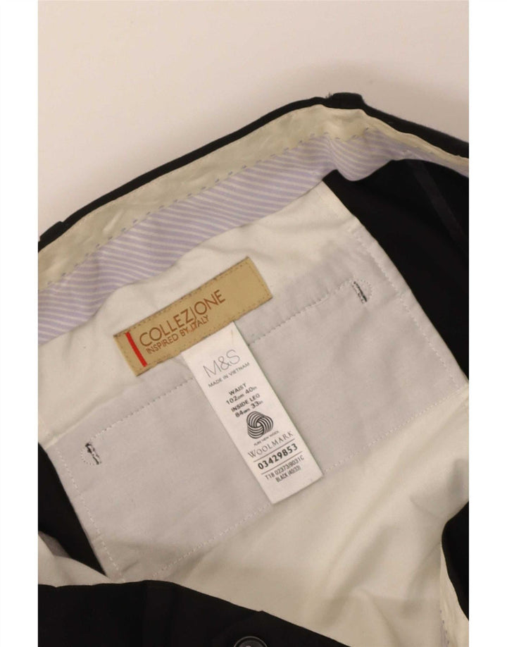 Pantaloni da abito con pegging da donna Marks & Spencer W40 L33 lana nera