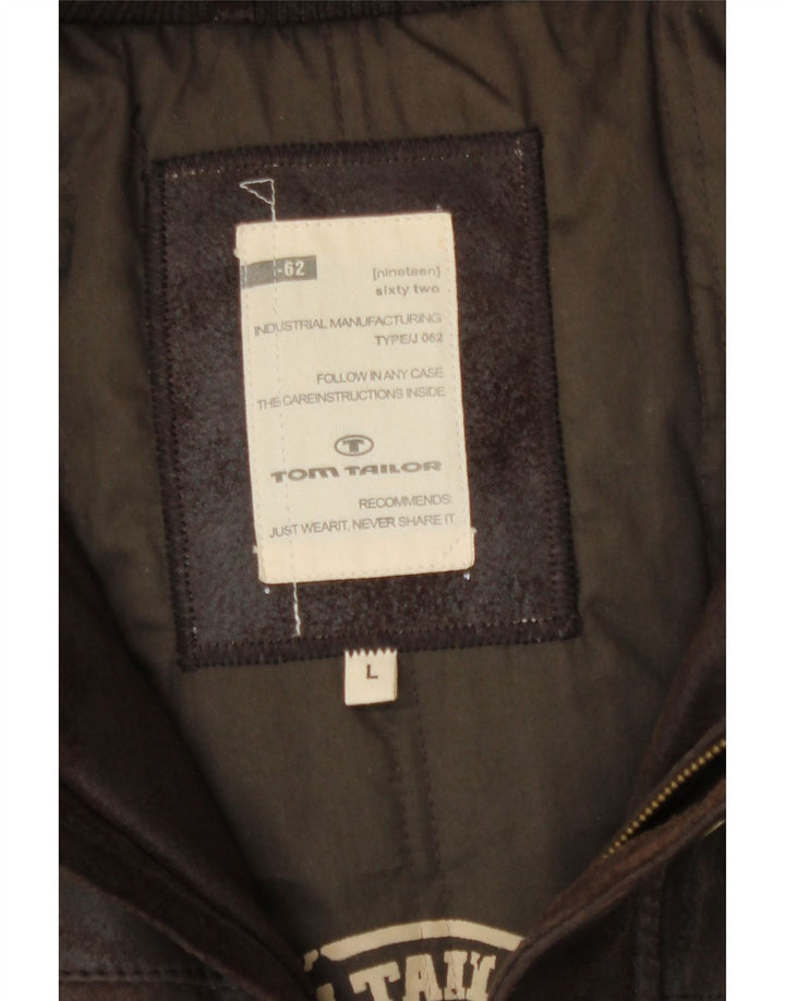 Tom Tailor Giubbotto bomber in pelle grafica da uomo UK 40 Grande pelle marrone