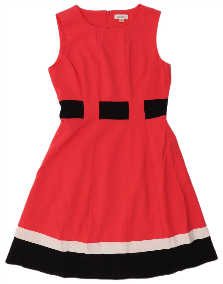 Abito a trapezio senza maniche da donna Calvin Klein US 6 rosso medio color block