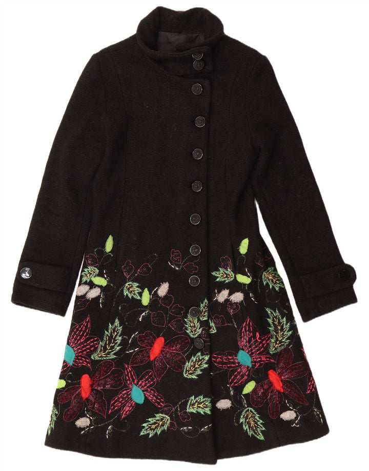 DESIGUAL Cappotto da donna UK 10 Piccolo bohémien in viscosa floreale nero