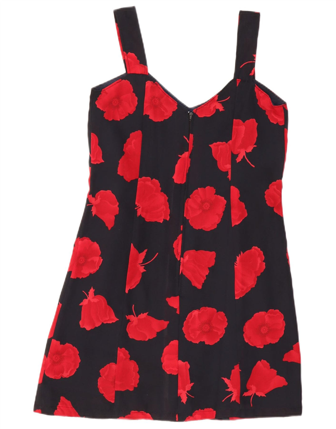 Abito sottoveste vintage da donna UK 8 piccolo floreale nero