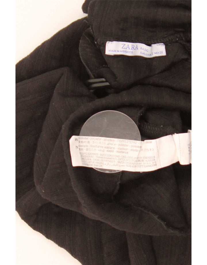 Top Zara da donna oversize con cravatta frontale grafica manica lunga UK 10 piccolo nero