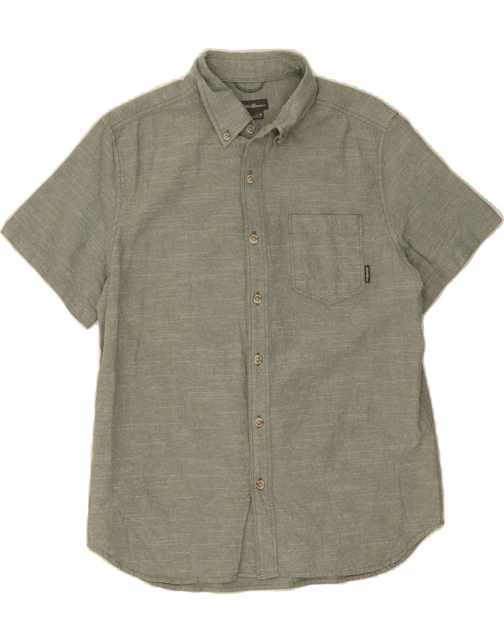 EDDIE BAUER Mens Short Sleeve Shirt Medium Grey Flecked Cotton Vintage Eddie Bauer and Second-Hand Eddie Bauer from Messina Hembry 