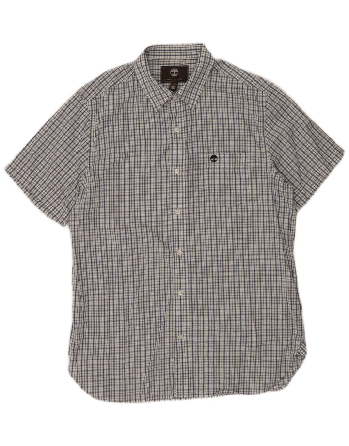TIMBERLAND Camicia da uomo a maniche corte con vestibilità regolare, motivo a quadri blu navy medio