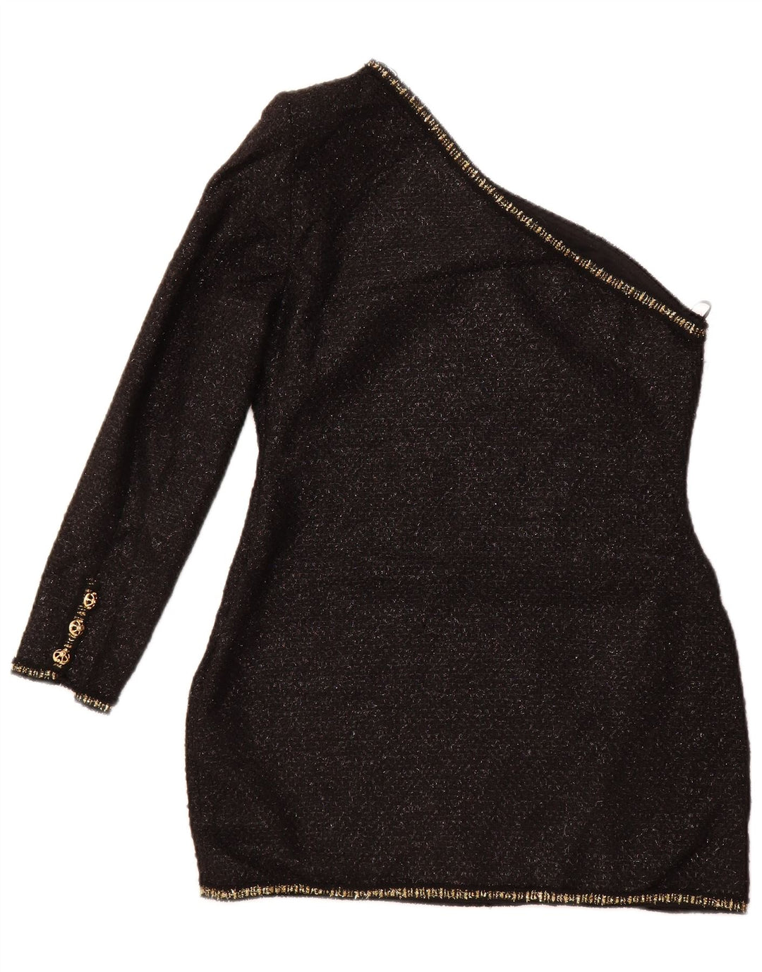 ZARA Tunica da Donna Monospalla Top UK 14 Grande Acrilico Nero Macchiato