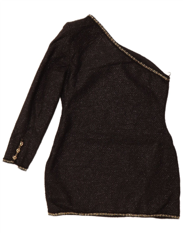 ZARA Tunica da Donna Monospalla Top UK 14 Grande Acrilico Nero Macchiato