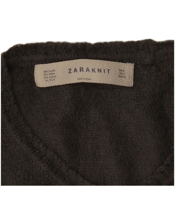 ZARA Womens Crew Neck Jumper Sweater UK 10 Small Grey Acrylic