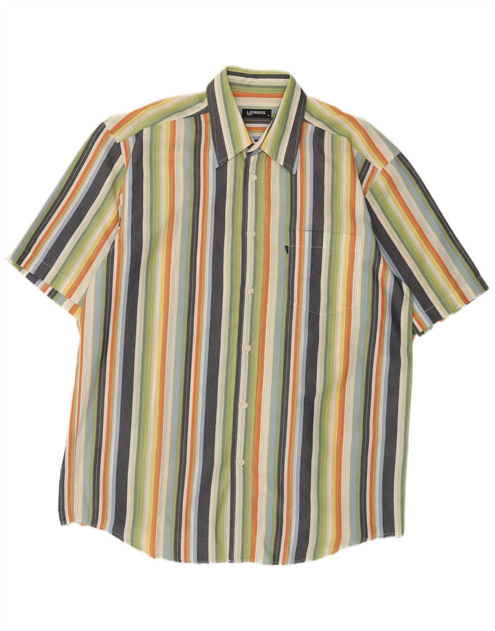 LERROS Mens Short Sleeve Shirt Medium Multicoloured Striped Cotton