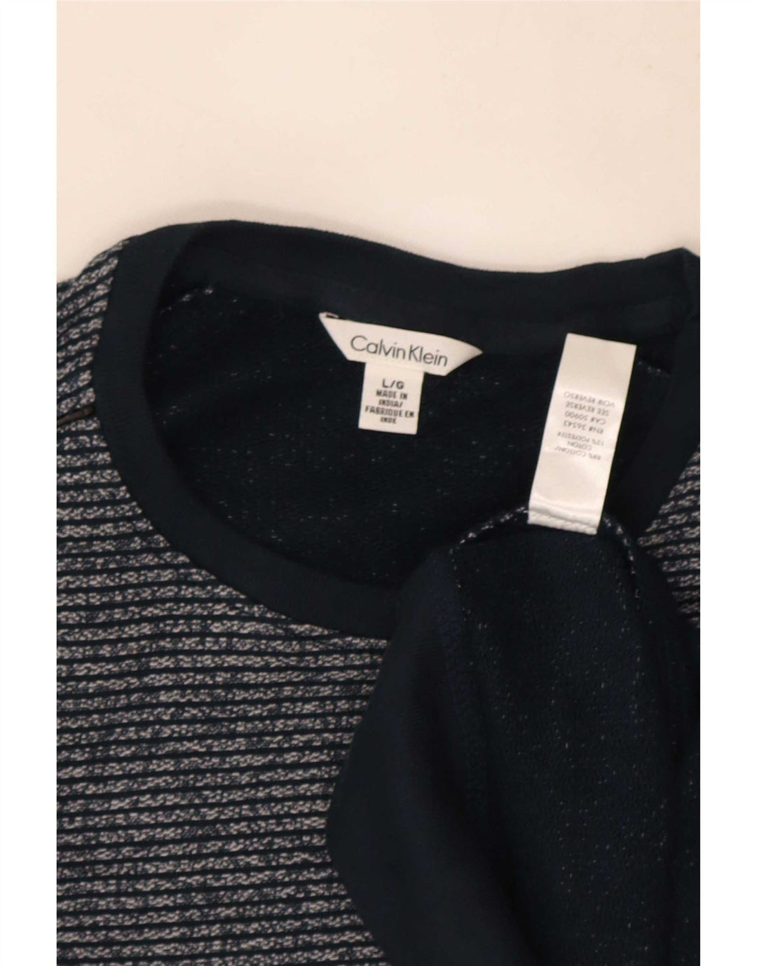Calvin Klein Uomo Felpa Maglione Grande Blu Navy Gessato Cotone