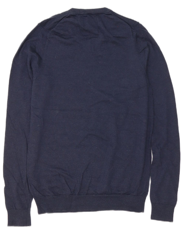 Maglione da uomo con scollo a V Marks & Spencer piccolo in lana merino blu navy