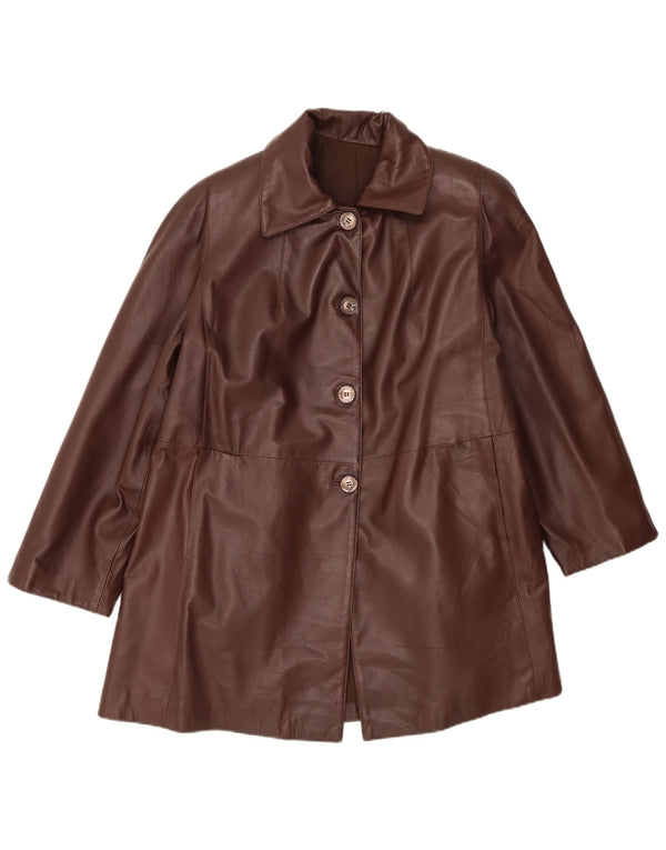 Vintage Womens Leather Coat UK 14 Large Brown