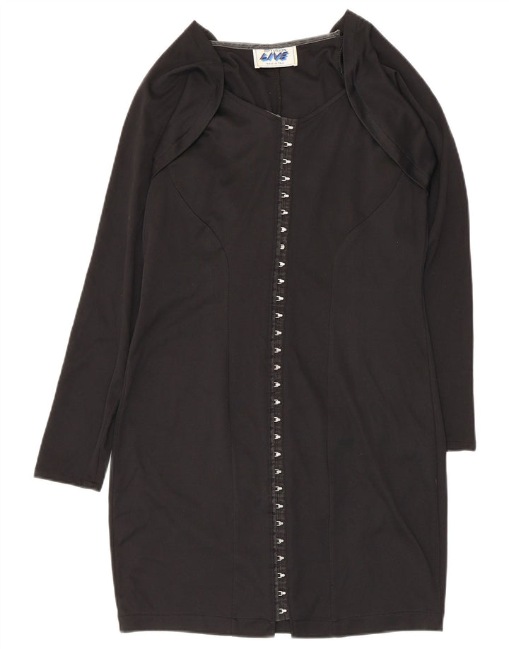 Abito tubino vintage a maniche lunghe da donna UK 14 grande poliestere nero