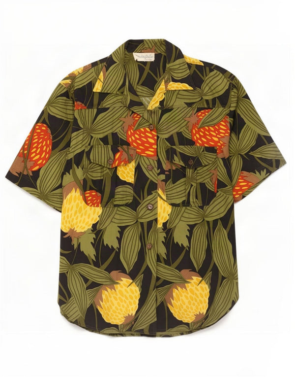 Camicia a maniche corte da donna vintage UK 20 2XL cotone floreale multicolore
