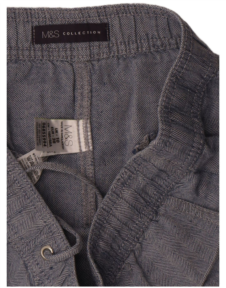 Gonna longuette da donna Marks & Spencer UK 10 piccola W30 lino blu a spina di pesce